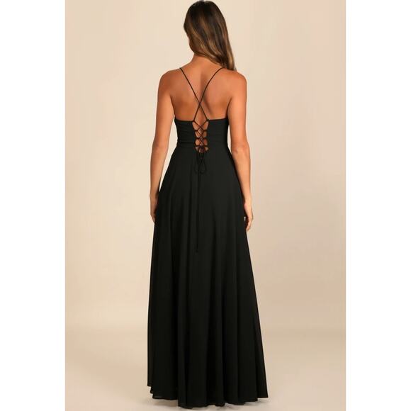 Lulus Romantically Speaking Black Cowl Neck Lace-Up Maxi Dress - Picture 3 of 11